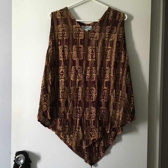TIENDA HO Burgundy + Sienna Print Rayon Sleeveless Hand Made Top XL - Picture 1 of 4